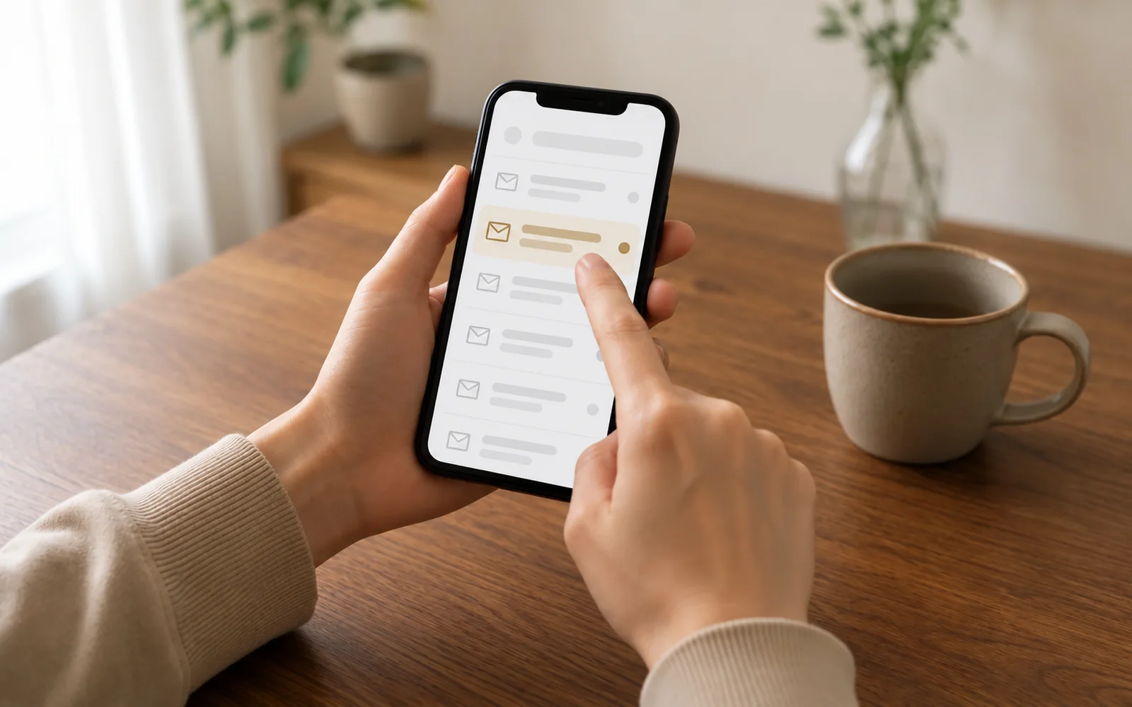 スマートフォンに専用ページのご案内メールが届いたところ