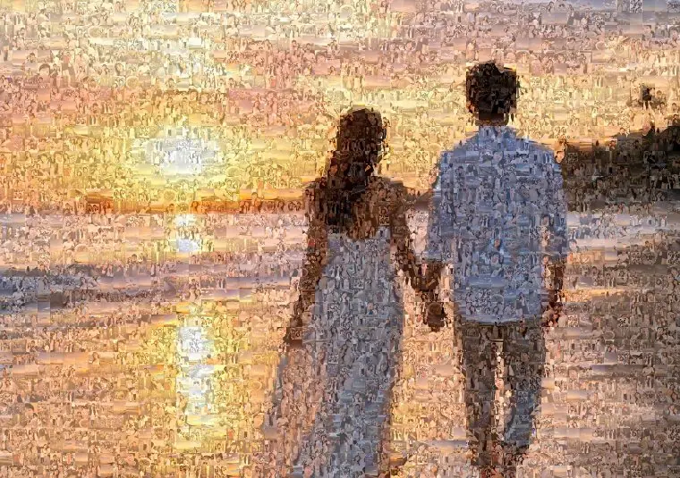 夕陽の浜辺の一枚から組み上げた作品